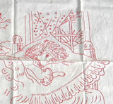 Embroidered Tablecloth Red Work Good Morning Edwardian Child In Bed 1890s