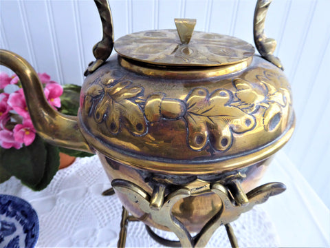 Brass Tipping Tea Kettle Spirit Kettle Oak Leaves Acorns Bakelite 1900 –  Antiques And Teacups