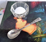 Oval Salt Spoon Mustard Pretty Embossed Silver Plate 1920s Fancy Handle No Mono