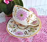 Pink Daisy Cup And Saucer Luster Floral 1920s Staffordshire England