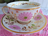 Pink Daisy Cup And Saucer Luster Floral 1920s Staffordshire England