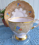 Elegant Pink Cup And Saucer Tuscan Enamel Accents Gold Lace 1920s Bone China