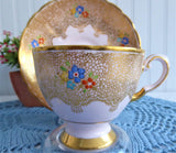 Elegant Pink Cup And Saucer Tuscan Enamel Accents Gold Lace 1920s Bone China