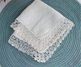 White Irish Linen Handkerchief 1920s Hand Made Thread Lace Trim Hanky