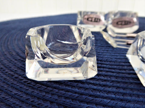 Set of 3 Vintage Clear Glass Footed Clam Shell Open Salt Cellars / Sauce  Cups