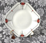 Shelley Red Daisy 3 Side Plates Bread Queen Anne Square Art Deco Plate 1930s