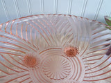 Pink Glass Footed Bowl 1940s Large Anchor Hocking Prismatic Swirl Depression Glass