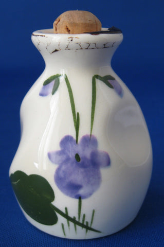 Devon Violets Ceramic Perfume Bottle Hand Painted 1940s Mottoware Clay