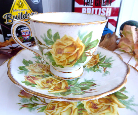 Royal Albert Tea Rose Teacup Trio Yellow Roses English 1940s