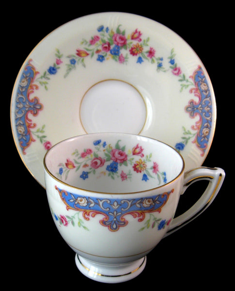 Royal Crown Bohemia Cup And Saucer Floral Blue Scrolls 1940s Czechoslo ...