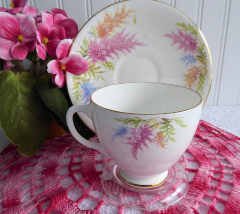 STANLEY tea cup and saucer pink rose painted baby blue color teacup England  50s