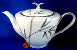 Teapot Noritake Bambina Platinum Bamboo Large Mid Century Modern Shape 1950s