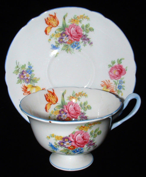 Shelley Cup And Saucer Butcher's Crocus Rose Gainsborough Shape Blue T ...