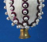 Hand Beaded Christmas Ornament Mid Century Purple White Bell 1950s Sequins Pearls