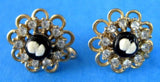 Earrings Rhinestones Cameos 1940s Filigree Screw Back Gold Plated Vintage Retro