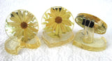 Place Card Holders 3 Lucite Daisies 1960s Groovy Yellow Flower Power