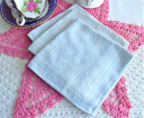 BEAUTIFUL Antique Damask Irish Linen Dinner Napkins Set of 3 Large