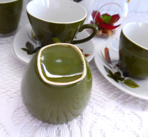 After Dinner Coffee Set Midwinter Riverside Forest Green Leaves Pot 4 Cups  And Saucers 1960s