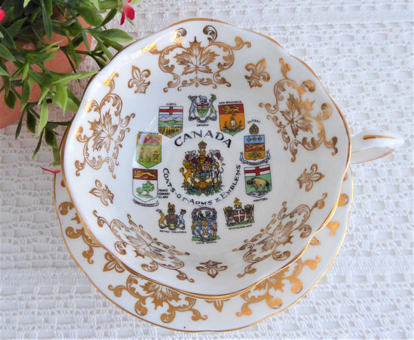 Paragon Cup And Saucer Canadian Coats Of Arms Emblems Gold Overlay War ...