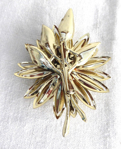 Brooch Large Gold Flower Pin 1960s Aurora Borealis Rhinestone Center D –  Antiques And Teacups