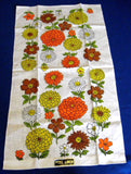 Tea Towel Retro Floral Linen Dish Towel Mid Century Colors Cool 1960s