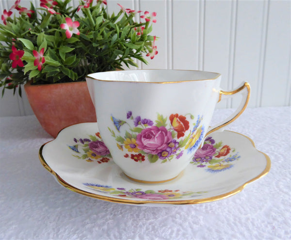 English Bone China Teacup Clare Vintage 1970s Pink Rose Poppy Mixed Bo ...