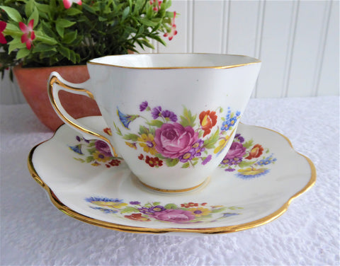 English Bone China Teacup Clare Vintage 1970s Pink Rose Poppy Mixed Bo ...