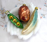 Set 3 German Blown Glass Christmas Tree Ornaments 1970s Potato Pea Pod Banana