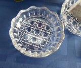 Pair of Lead Crystal Dish Teabag Holders Jam Dish Waffle Pattern 1970s Faceted Glass Coaster