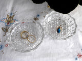 Pair of Lead Crystal Dish Teabag Holders Jam Dish Waffle Pattern 1970s Faceted Glass Coaster