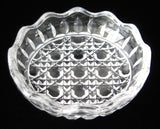 Pair of Lead Crystal Dish Teabag Holders Jam Dish Waffle Pattern 1970s Faceted Glass Coaster