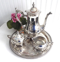 Vintage metal tea set consisting of a tea pot, sugar bowl and creamer on a  tray - Shop L&R Antiques and Curiosa Teapots & Teacups - Pinkoi