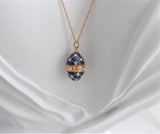 Cobalt Blue Enamel Easter Egg Pendant Necklace Rhinestones GF Chain Russia