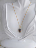 Cobalt Blue Enamel Easter Egg Pendant Necklace Rhinestones GF Chain Russia