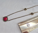 Long Chain Necklace Reversible Rhinestones Red Filigree Adjustable With Earrings