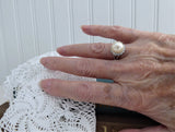 Halo Ring Faux Pearl CZ 1990s Tea Party Large Pearl Silver White Elegant