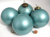 Pottery Barn Pearlized Aqua Blue Christmas Tree Ornaments 4 Large Glass Balls