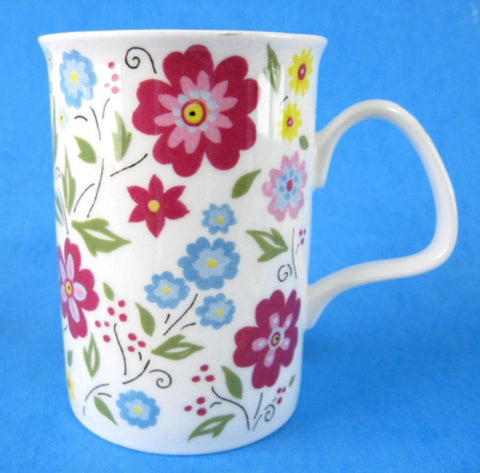 Bone China Tea Mug with Infuser, Blue Floral Design