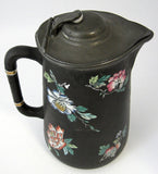 English Arts And Crafts Jug Pewter Lid English Mid Victorian Floral Pitcher 1880s - Antiques And Teacups - 3