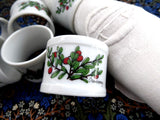 Cranberry Napkin Ring Set Of 6 White Ceramic Pretty Red And Green