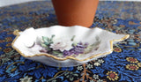 Royal Patrician Leaf Shape Tea Bag Caddy White Roses Violets England Bone China - Antiques And Teacups - 2